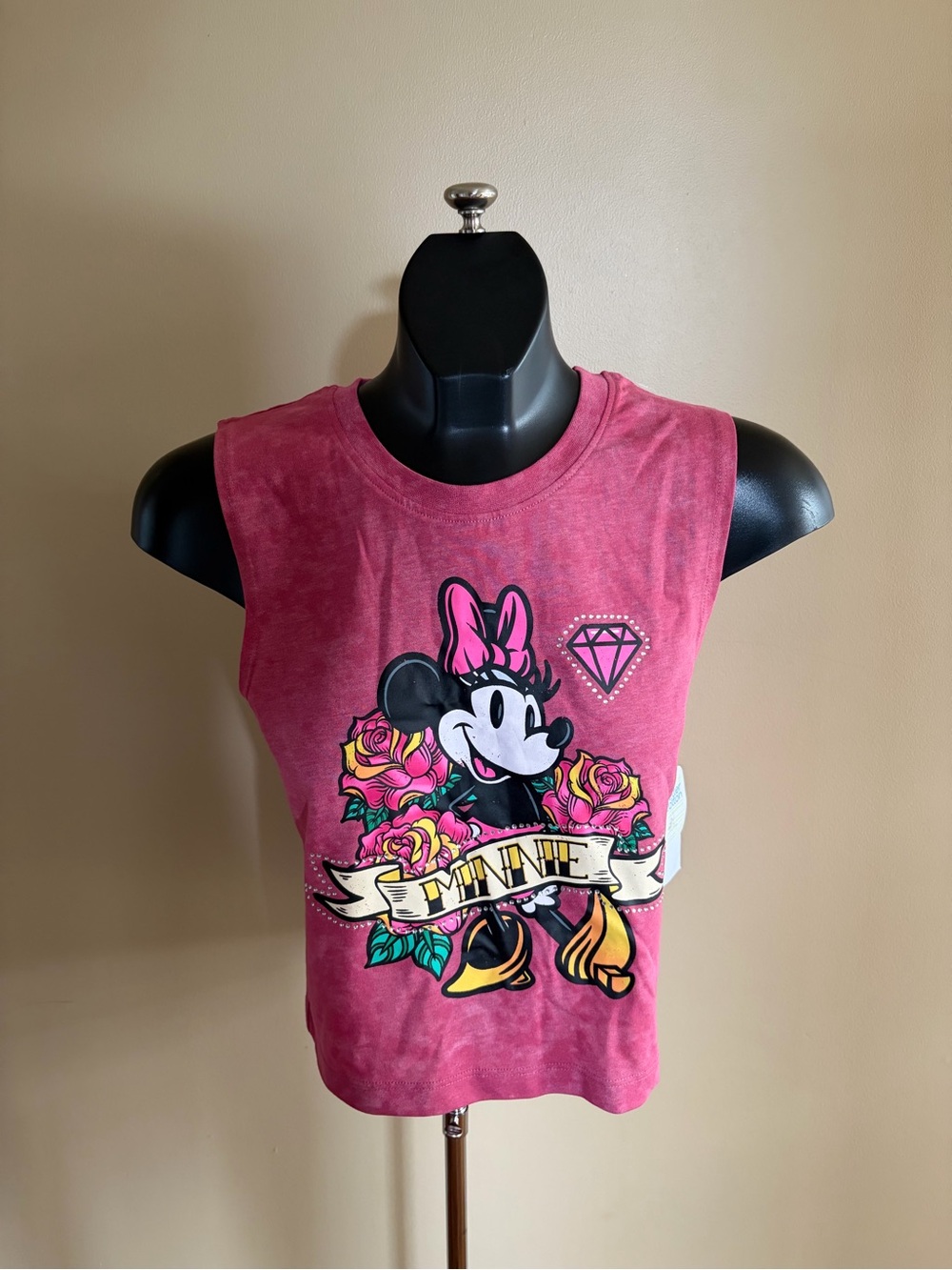 Disney Pink Minnie Graphic Crop Tank with Floral Banner